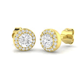 Golden Diamond Halo Stud Earrings